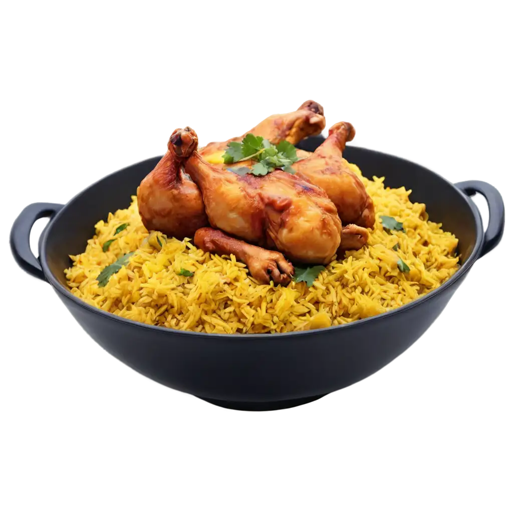 Delicious-Chicken-Biryani-PNG-HighResolution-Food-Photography-with-Golden-Saffron-Rice-and-Roasted-Chicken-Pieces