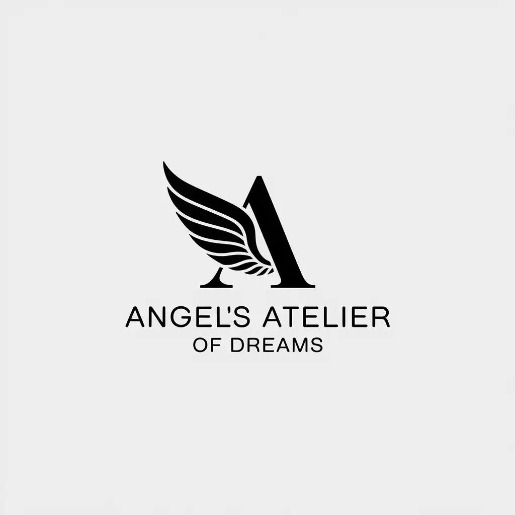 LOGO Design for Angels Atelier of Dreams Minimalistic Letter A with Wing Symbol