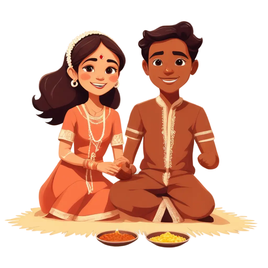 Celebrate-Bhai-Dooj-with-Beautiful-Cartoon-PNG-Characters-of-Indian-Brother-and-Sister-in-Traditional-Attire