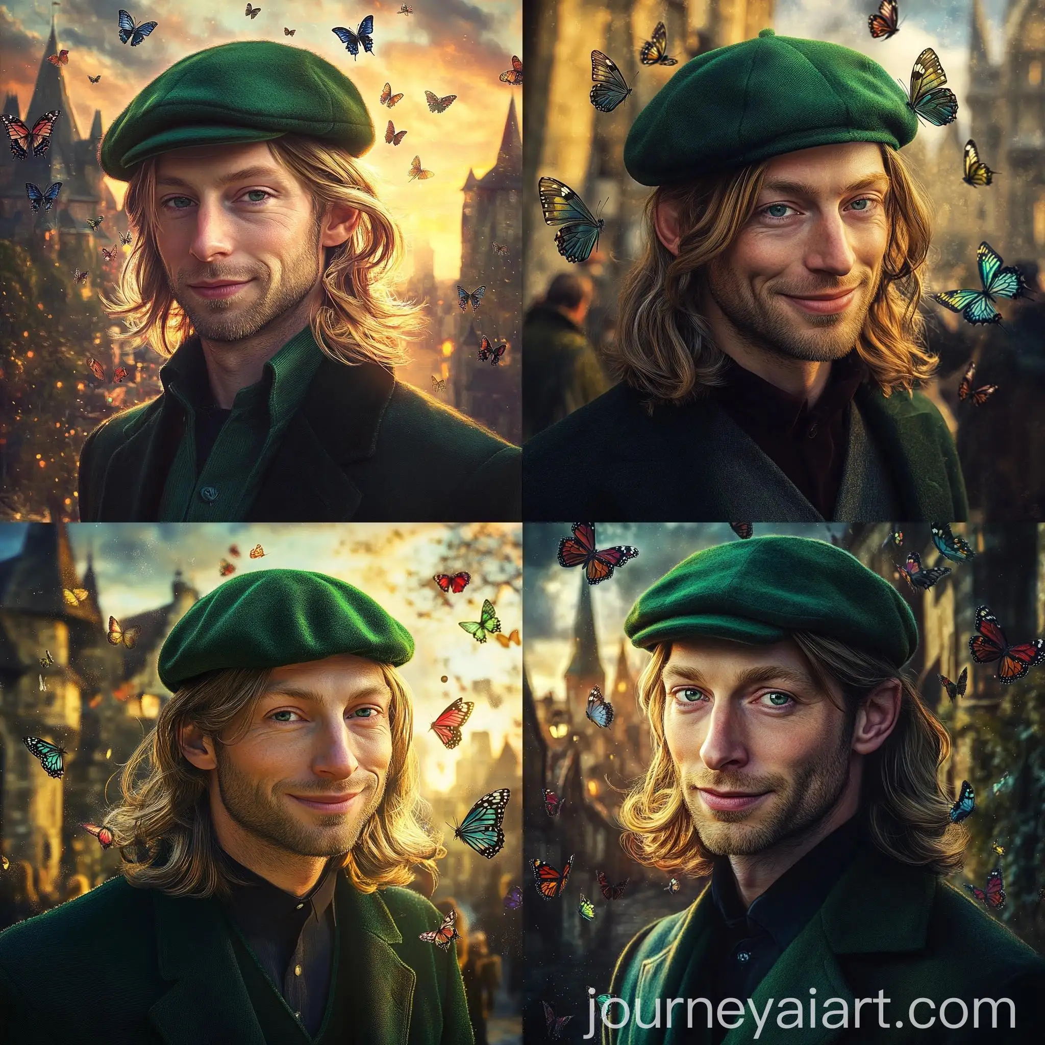 Mischievous-OneEyed-Man-Conjuring-Colorful-Butterflies-in-Medieval-Fantasy-City