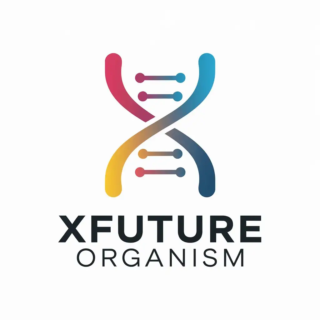 a vector logo design,with the text "Xfuture organism", main symbol:DNA double helix,Moderate,be used in Technology industry,clear background