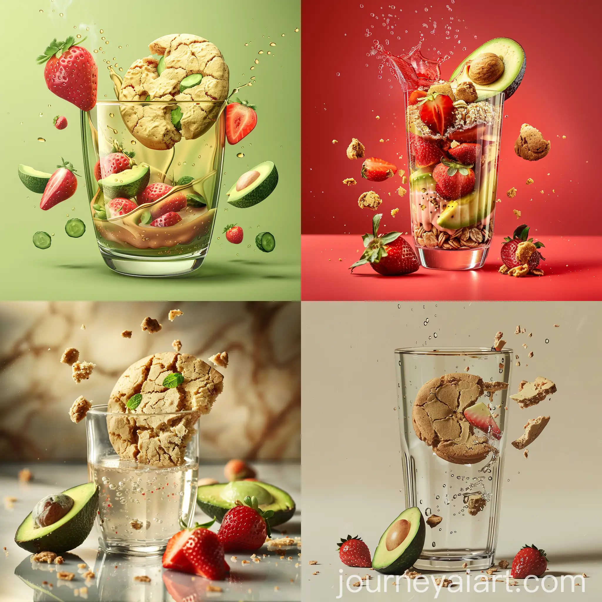 Detailed-Texture-of-HalfEaten-Cookie-in-Drinking-Glass-with-Strawberry-and-Avocado-Pieces