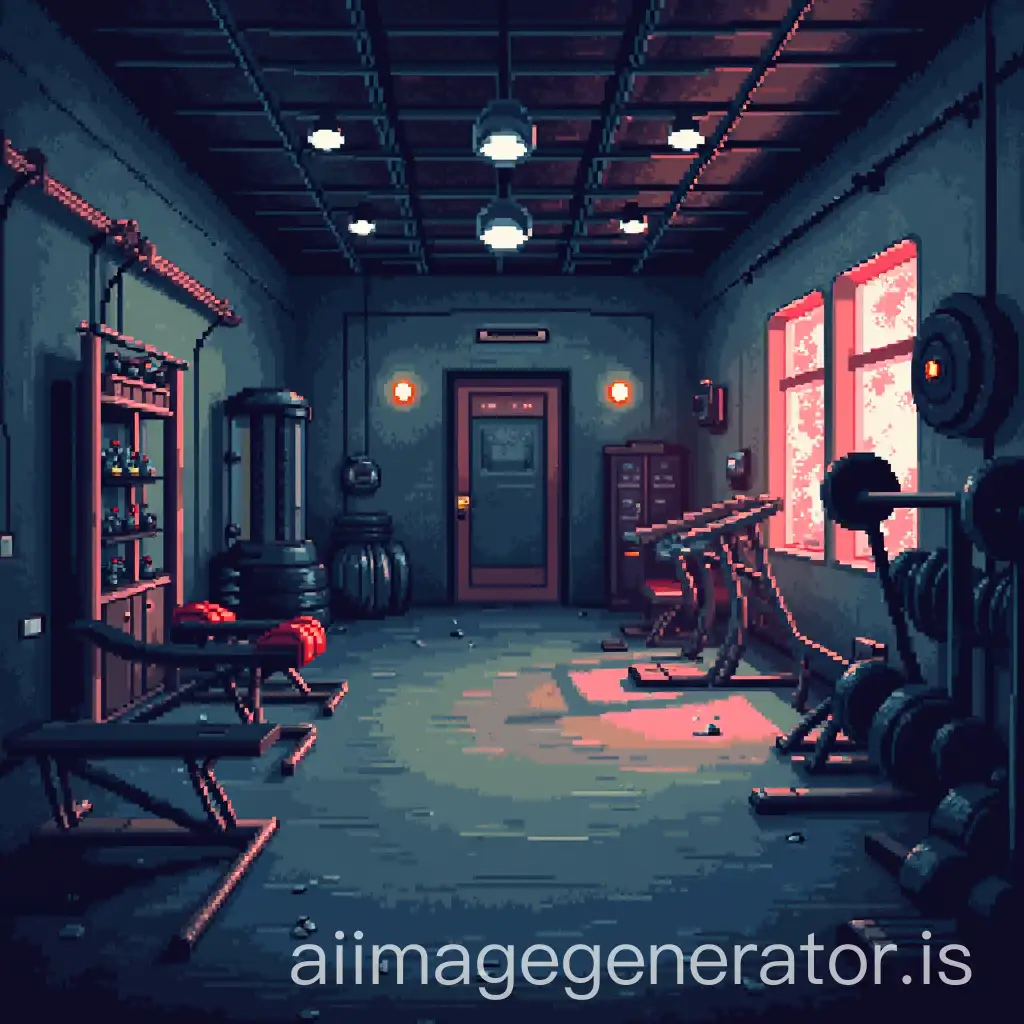 Image representing a gym in pixel art like an old retro game
