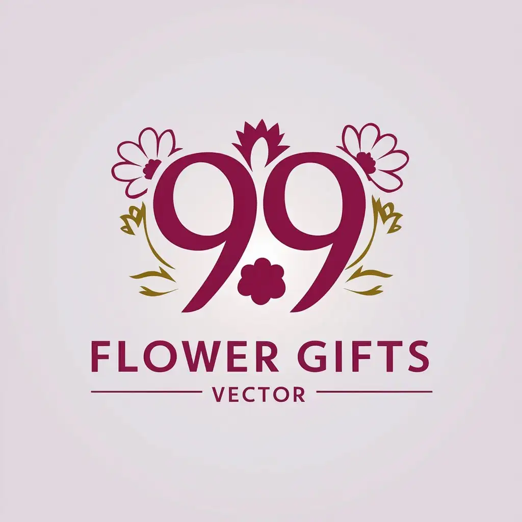 a vector logo design,with the text "99 Flower Gifts", main symbol:99, Flower,Minimalistic,be used in Beauty Spa industry,clear background