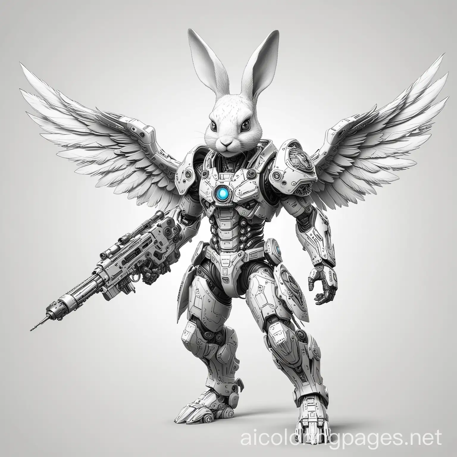 Cybernetic-Rabbit-Warrior-with-Ray-Gun-and-Wings-Coloring-Page