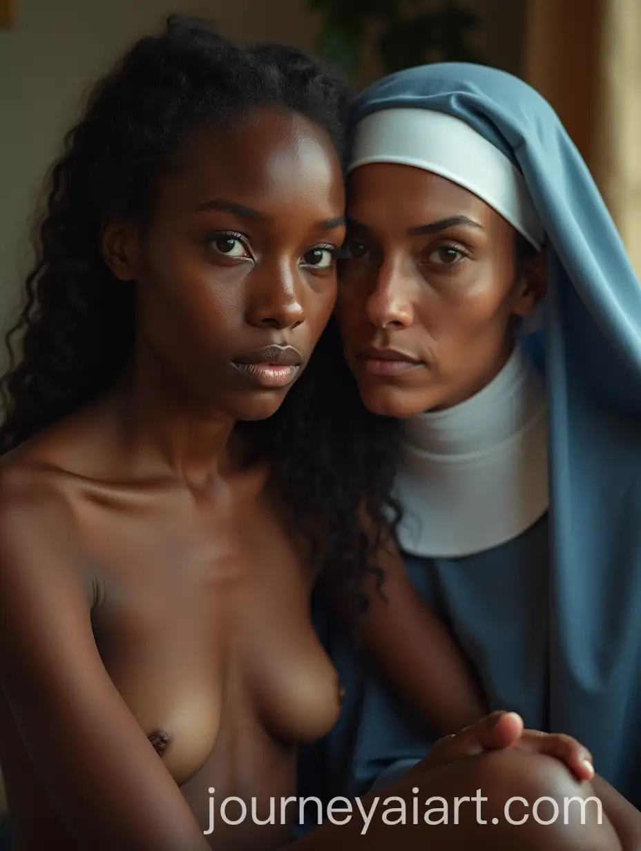 African-Girl-and-Nun-in-a-Warm-Summer-Living-Room-Embrace
