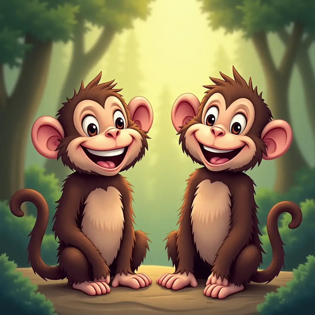 Two-Happy-Monkeys-Playing-in-the-Jungle-with-Trees-in-the-Background