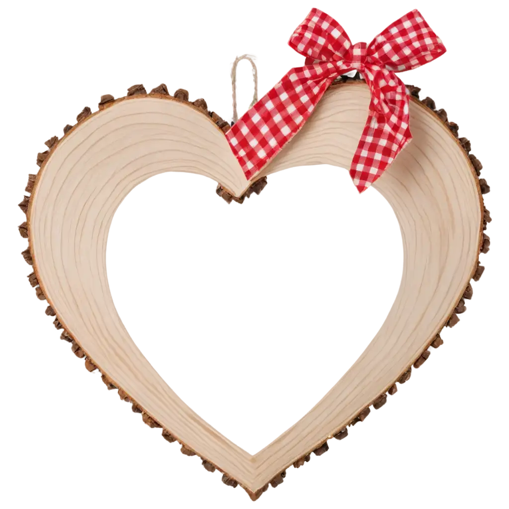 Charming-Wooden-Heart-Ornament-PNG-with-Pine-Tree-and-Snow-Designs-Tied-with-Red-and-White-Gingham-Ribbon