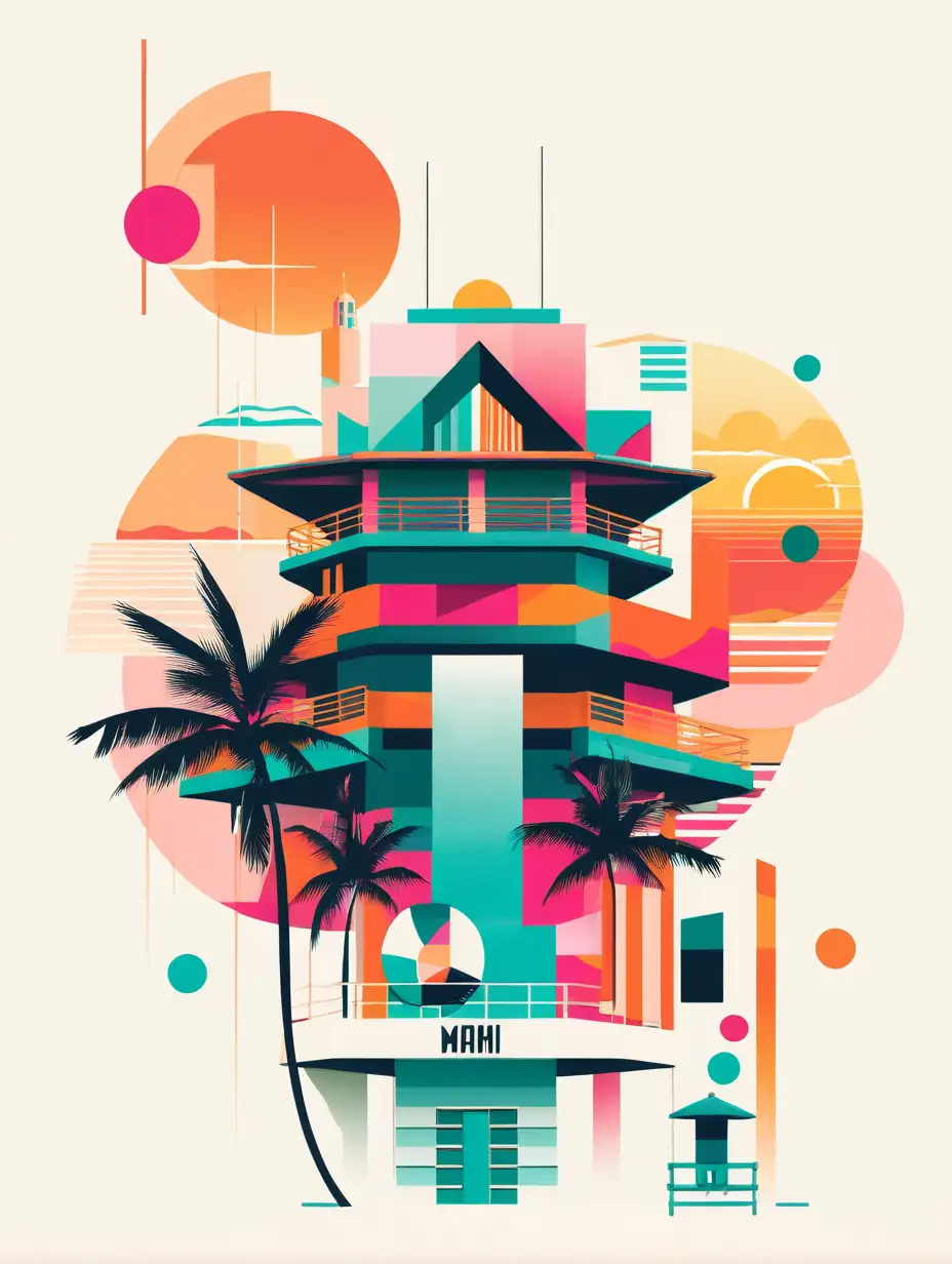 Modern Miami Art Abstract Geometric Illustration with Art Deco Elements