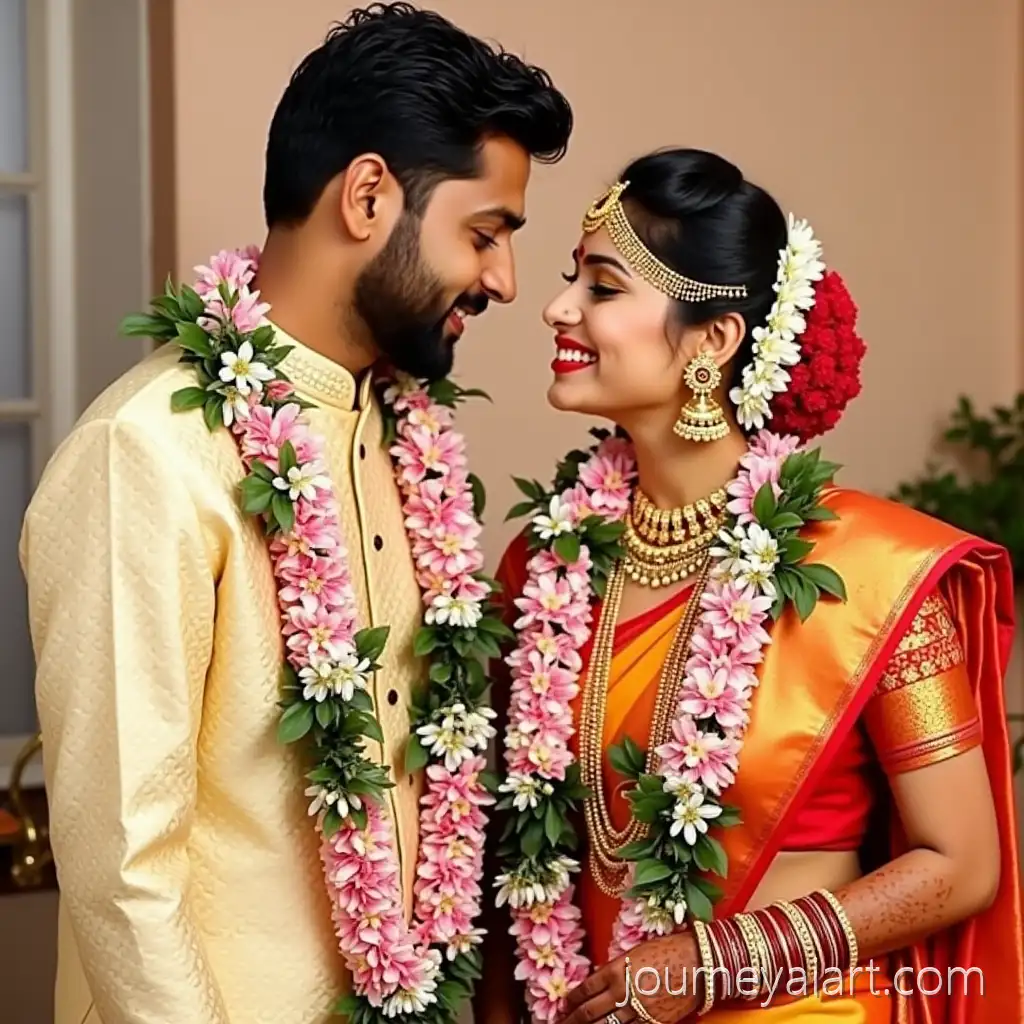 Indian-Wedding-Couple-Adorned-with-Floral-Garlands