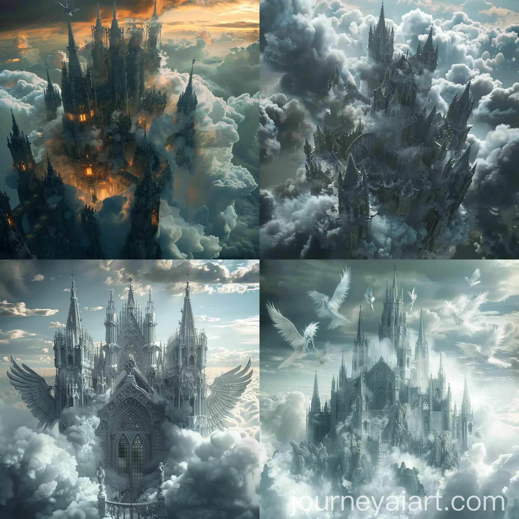 Angels-and-Demons-Trapped-in-Cloud-Castle-Gothic-Style-3D-Art