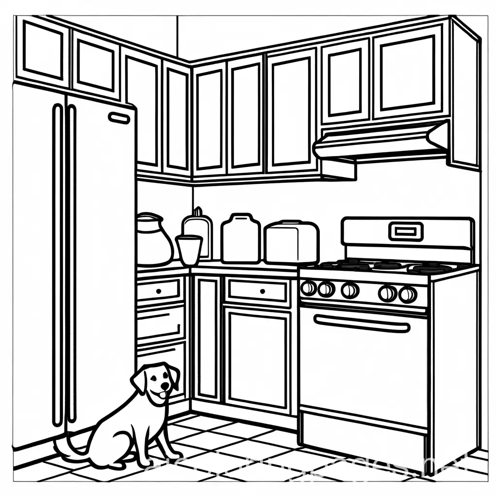 Kitchen-Stove-and-Happy-Dog-Coloring-Page