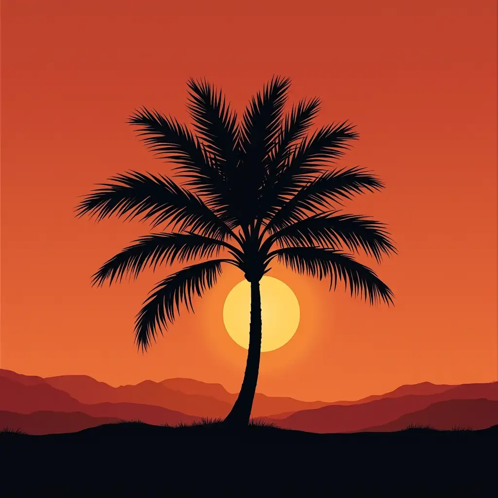 Silhouette of Palm Trees at Sunset