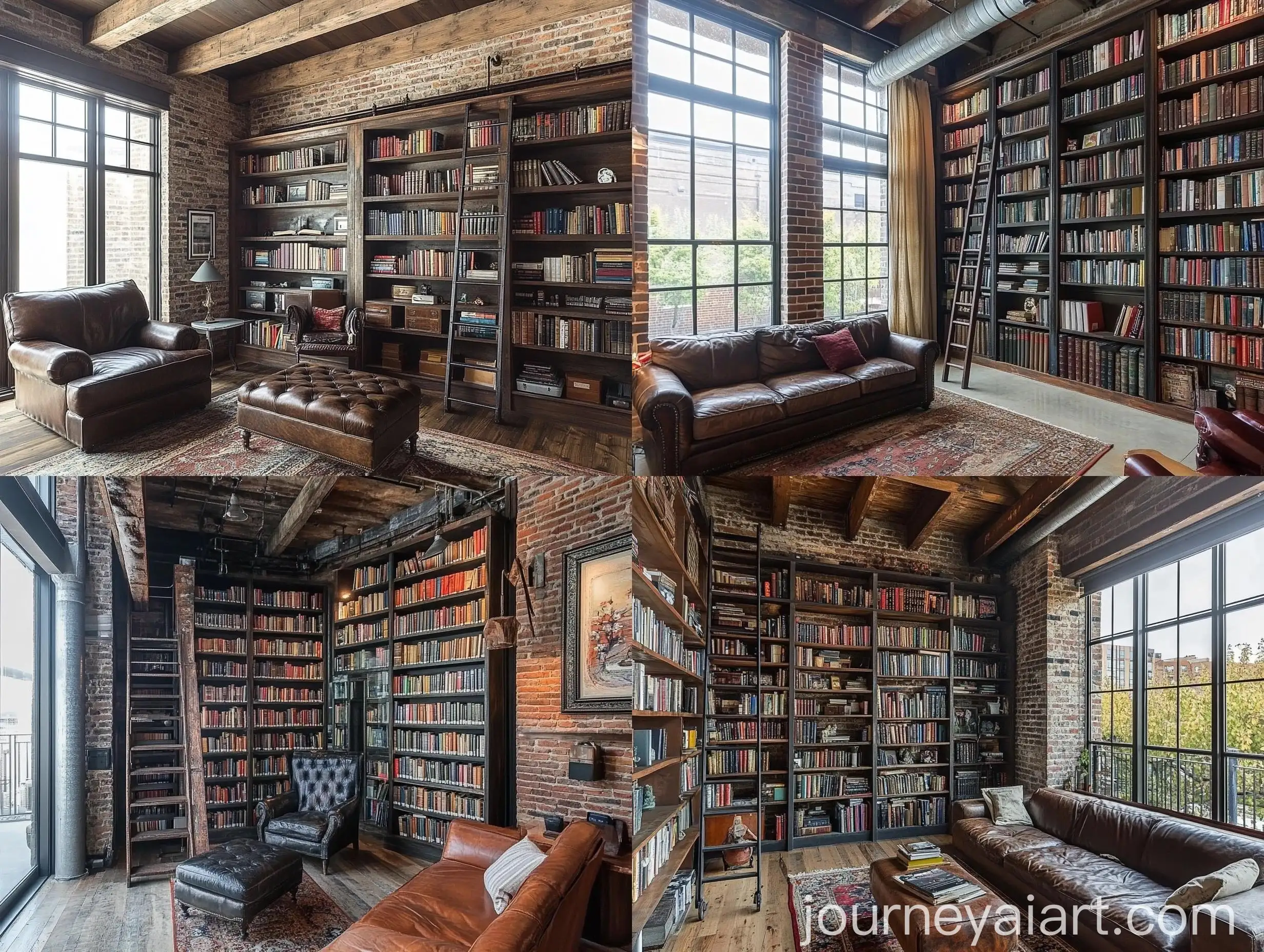 Modern-Industrial-Home-Library-with-Reclaimed-Wood-Bookshelves