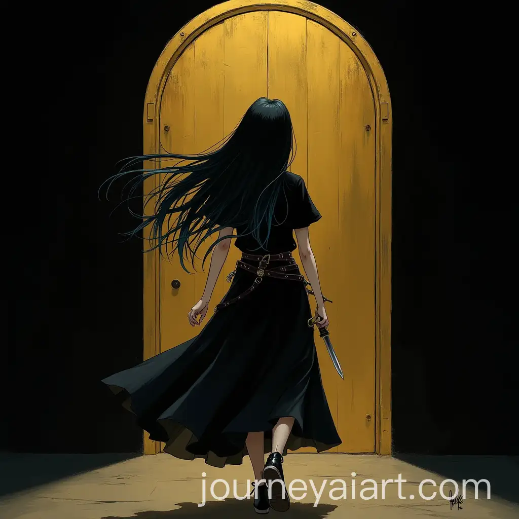 Mysterious-Warrior-Maiden-Approaching-Golden-Portal
