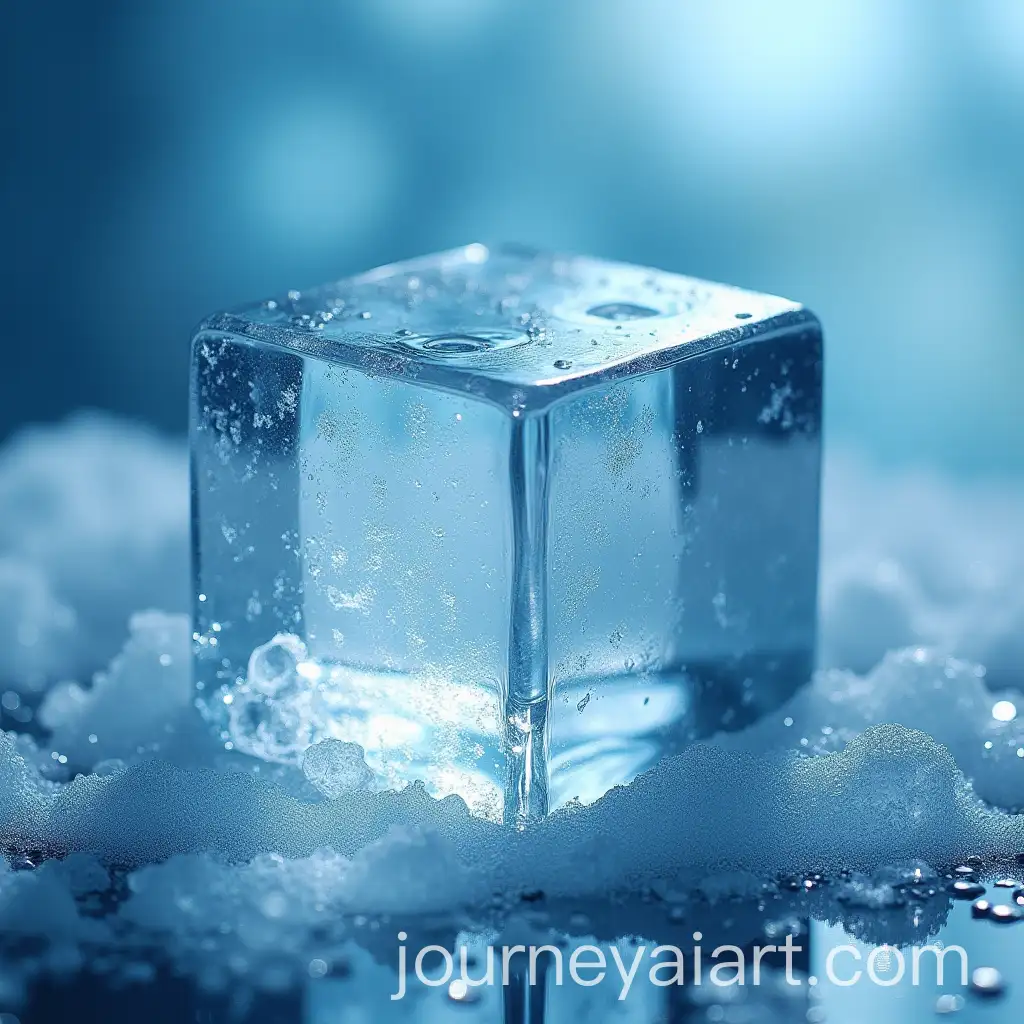Closeup-of-a-Single-Ice-Cube-on-a-Reflective-Surface