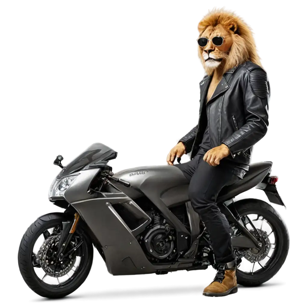 Dynamic-PNG-Image-of-a-Lion-in-Black-Glasses-Dressed-in-a-Jacket-and-Pants-Riding-a-Motorcycle