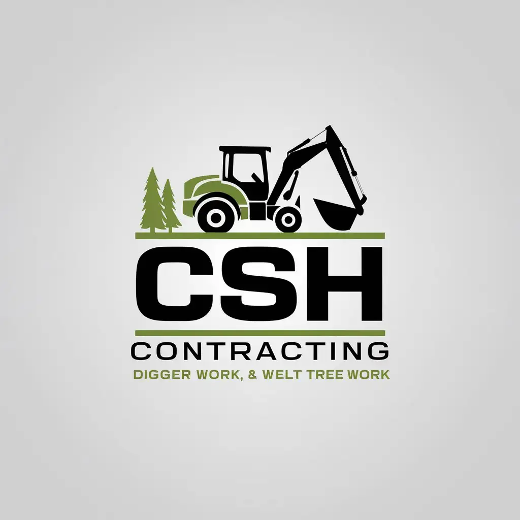 LOGO Design For CSH Contracting Modern Black Green 3D Logo for Digger and Tree Work