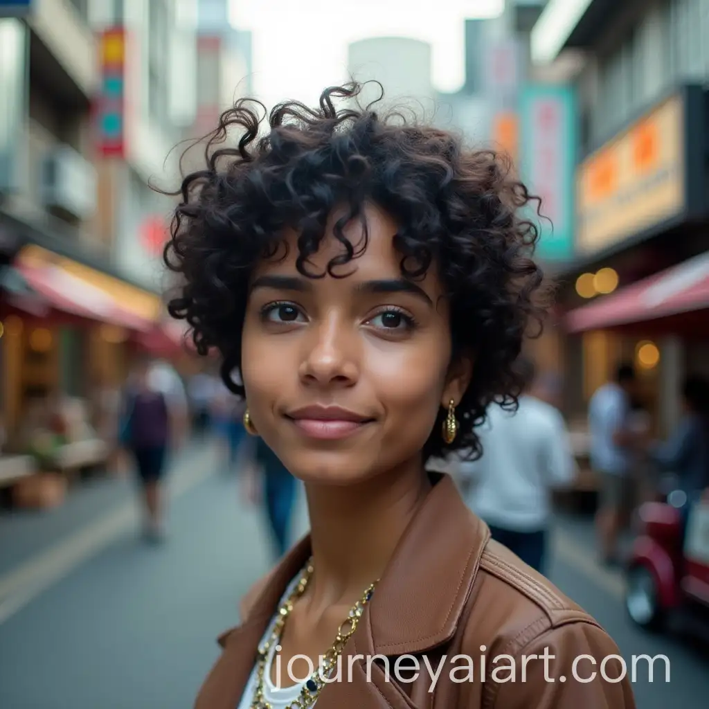 Indian-Woman-with-Short-Curly-Hair-Walking-in-Shibuya-Streets