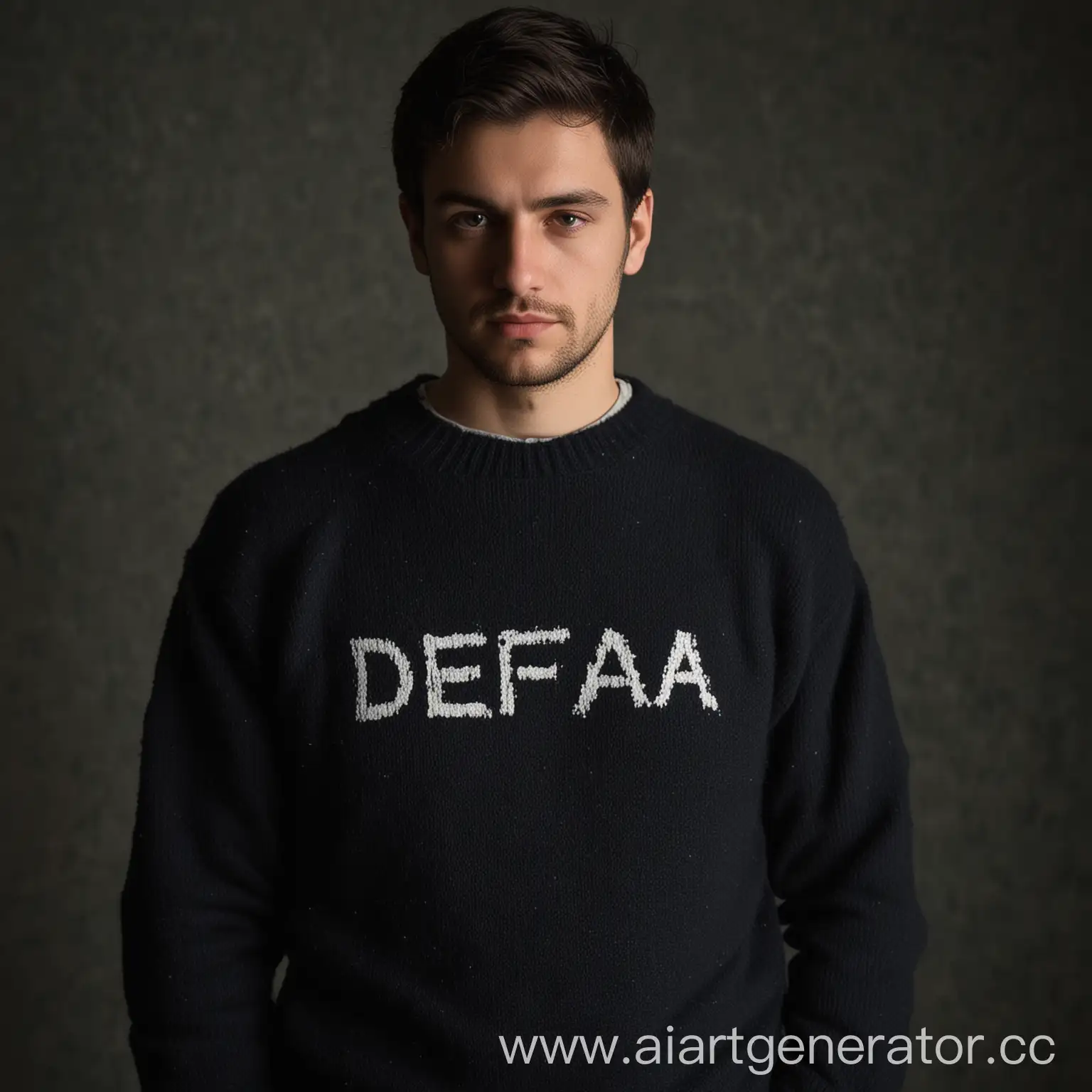 Man-in-Sweater-with-DEFA-Written-On-It-in-Dark-Setting