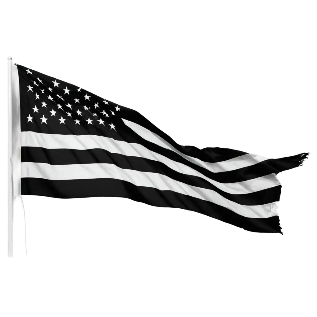 Tattered-US-Flag-in-Black-and-White-Unfurls-in-the-Wind-HighQuality-PNG-Image-for-Versatile-Use