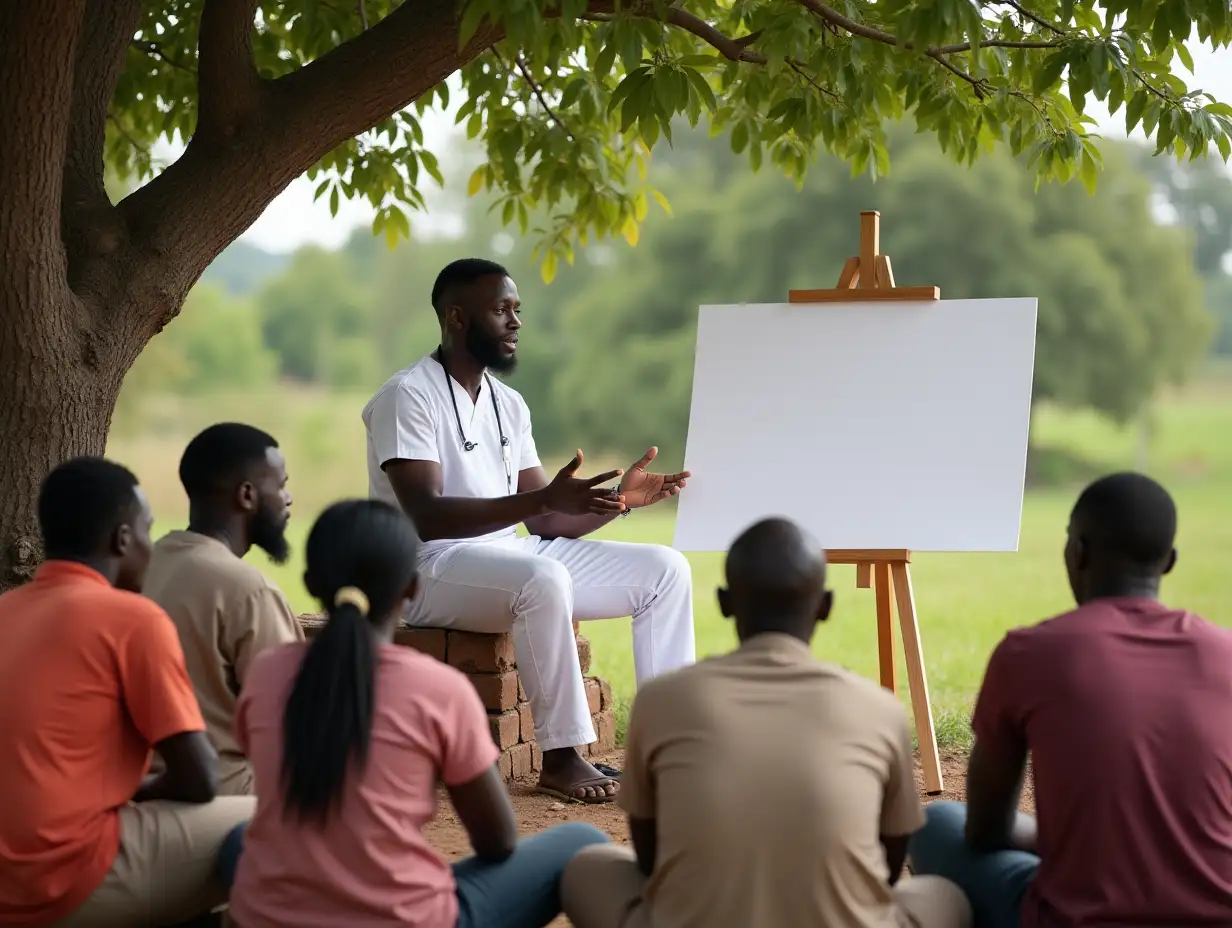 Black-Male-Nurse-Educating-Rural-Community-with-Hand-Gestures-andAI-Image-Prompt-Expansion-Poster