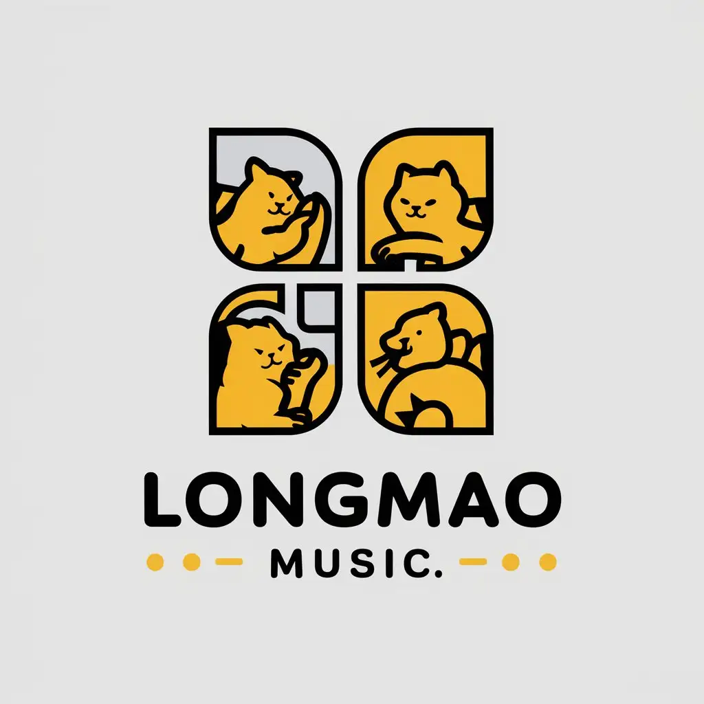 a vector logo design,with the text "Longmao music", main symbol:dragon cat quartet,Moderate,be used in Education industry,clear background