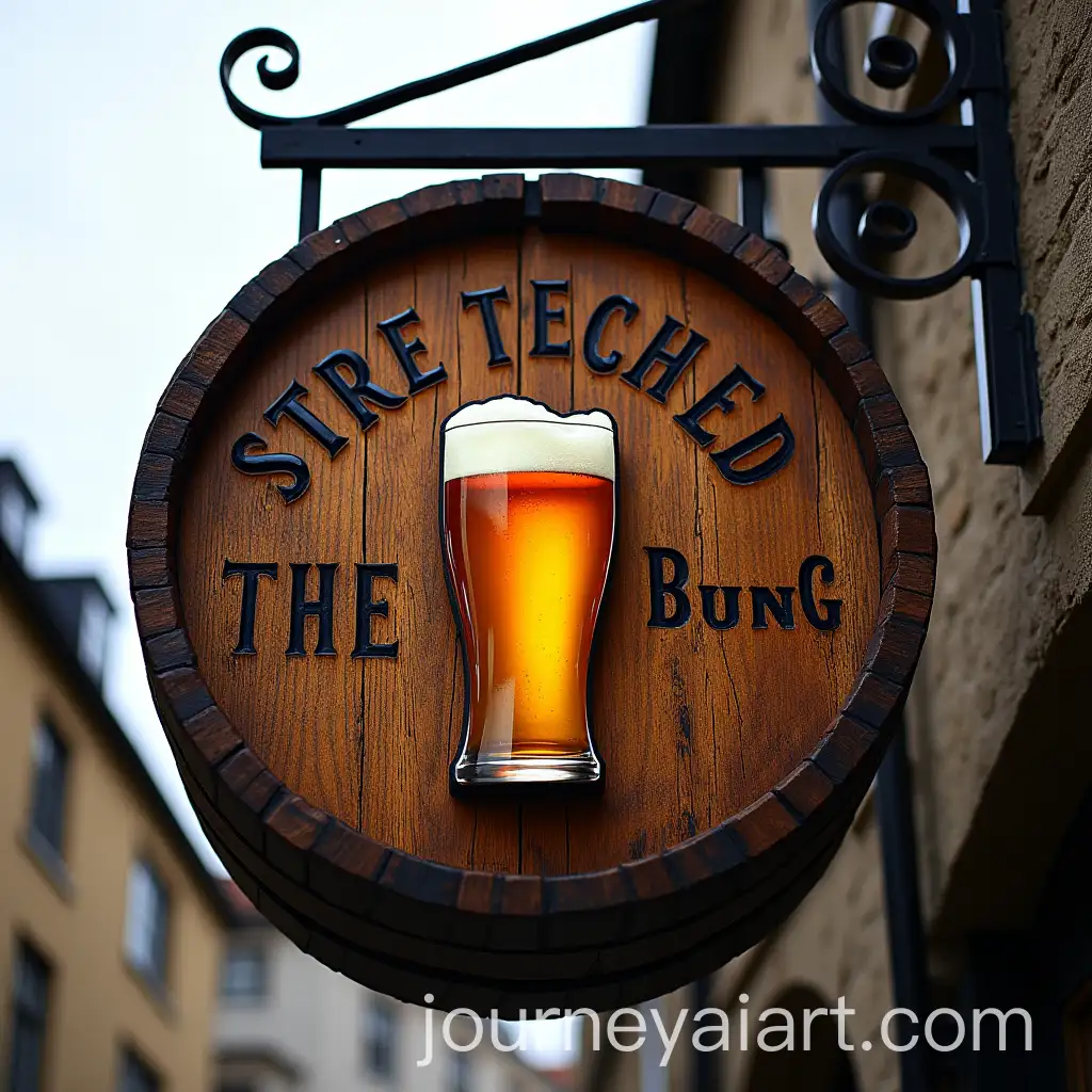 British-Pub-Sign-Design-for-The-Stretched-Bung-Featuring-a-Beer-Barrel-Logo