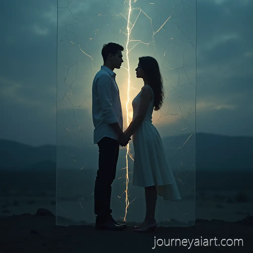 Two-Lovers-Separated-byLovers-Divided-by-Rift-a-Shattered-Barrier-in-a-Dreamlike-Dusk-Landscape
