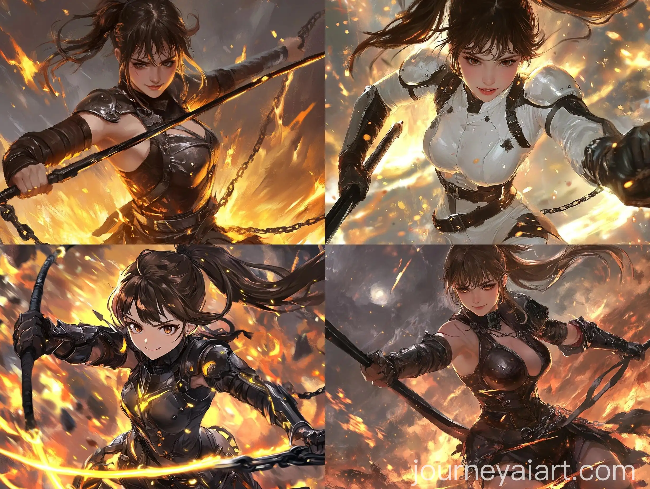 Young-Woman-in-Dark-Brown-Leather-Armor-Battling-Demons-in-Hell