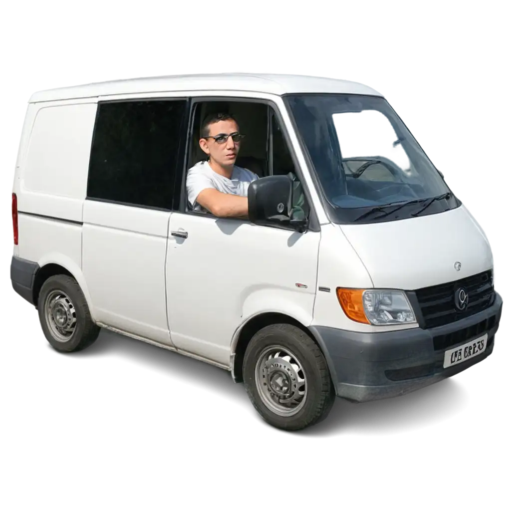 HighQuality-PNG-Image-of-Van-on-a-Plain-Road-with-Driver-Sitting-Inside-and-Head-Outside