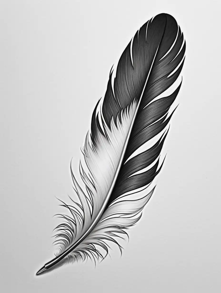 Draw a black and white feather