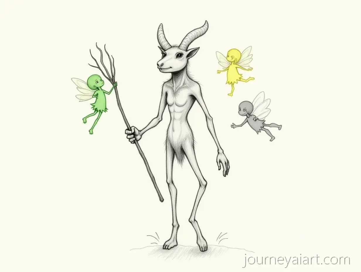 ForestForest-spirit-with-fairies-Spirit-with-Rams-Hooves-and-Fairies-in-Pencil-Drawing-Style