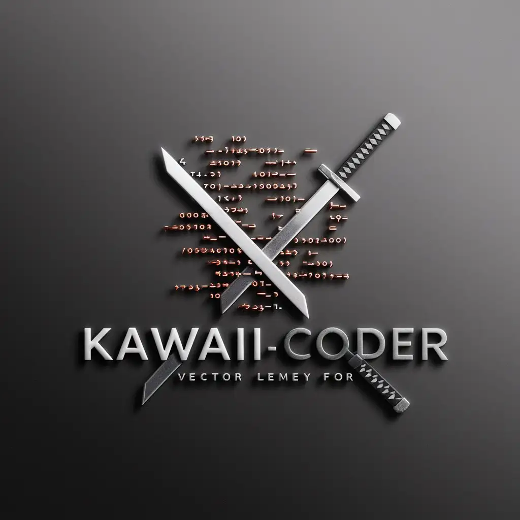 LOGO Design For KawaiiCoder Modern Metallic Hues with Katana and Code Fragment