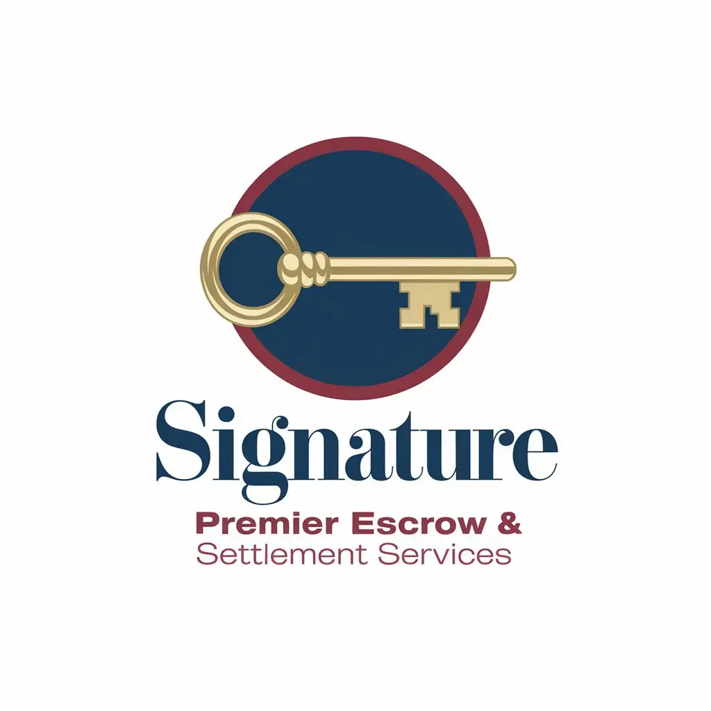 LOGO Design for Signature Premier Escrow Settlement Services Gold Blue Burgundy and Teal with MidCentury Inspired Design