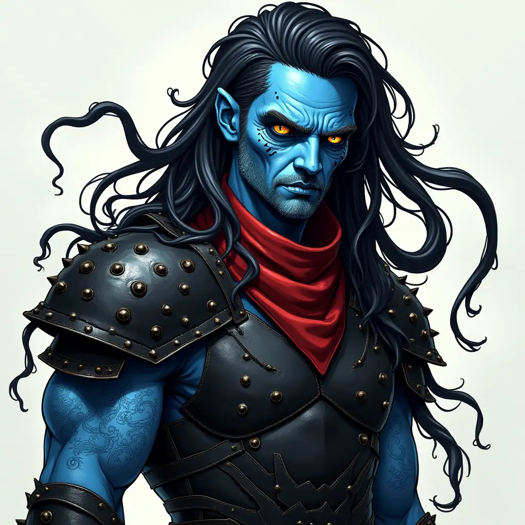 Blueskinned-Human-with-Fish-Gills-and-Tentacle-Hair-in-Leather-Armor