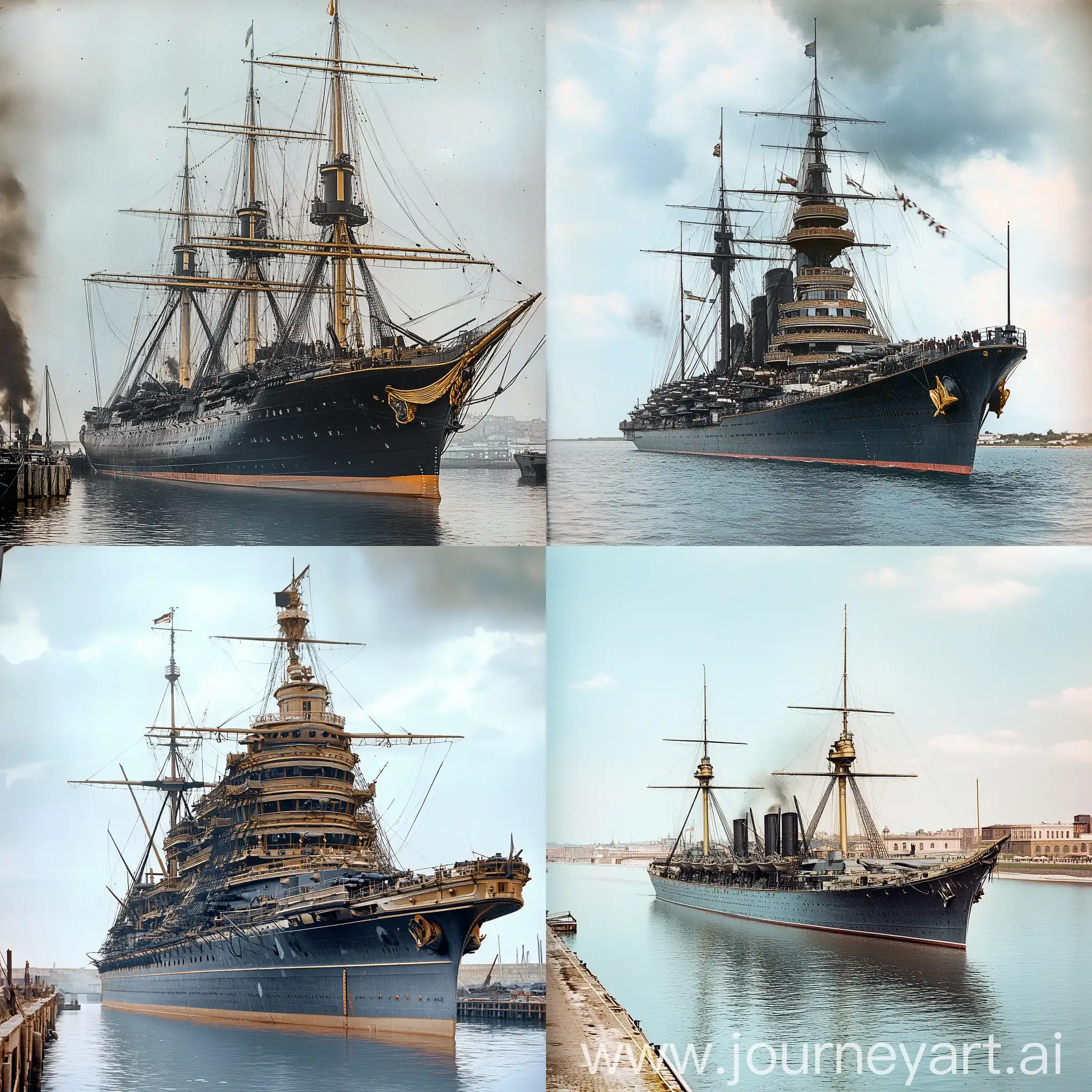 1860-Old-Photo-of-a-Giant-Battleship-Flagship-in-Vibrant-Colors