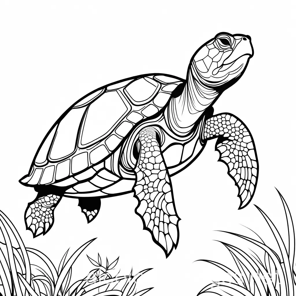 Friendly-Turtle-Coloring-Page-Black-and-White-Line-Art