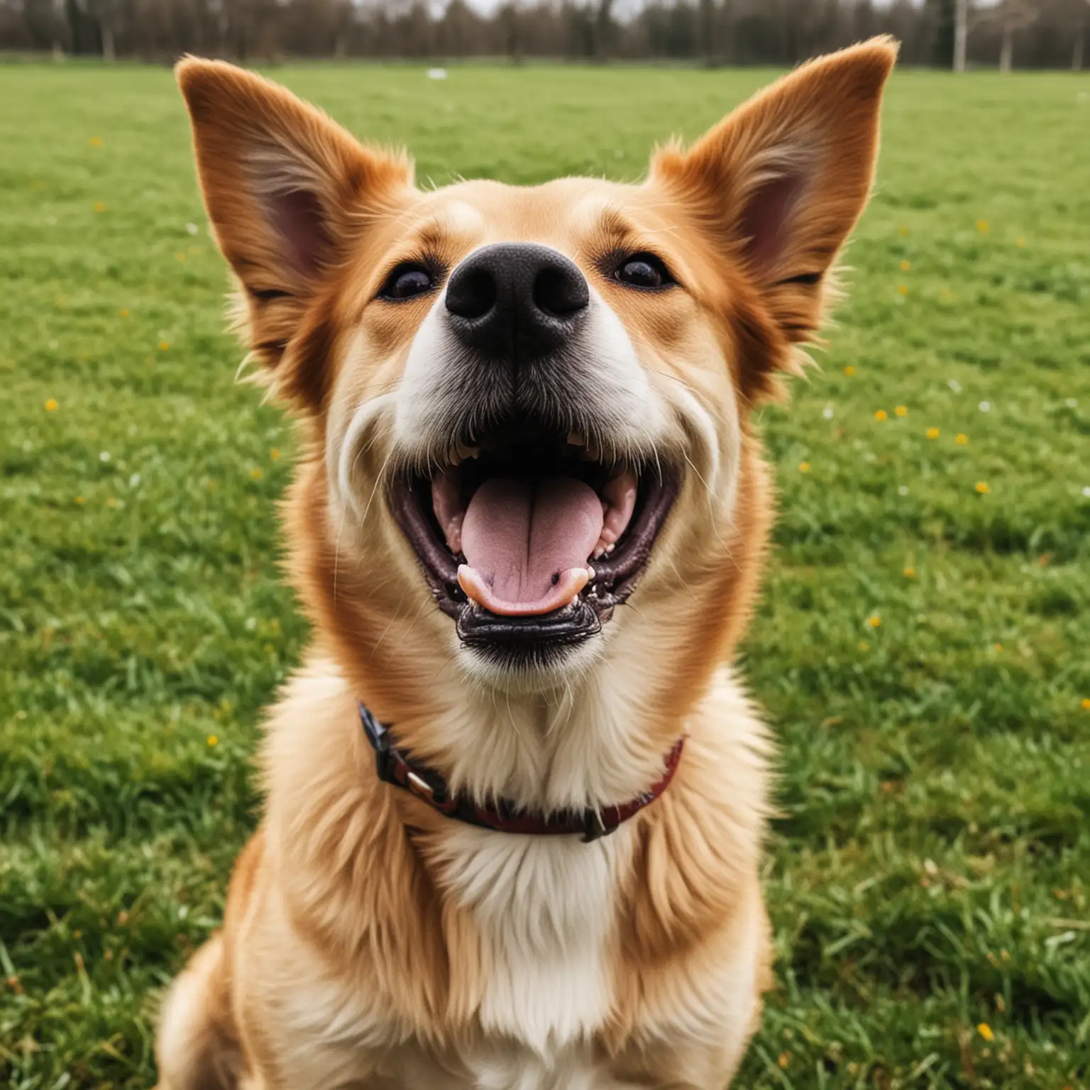 Happy Dog Playing Fetch in Sunny Park