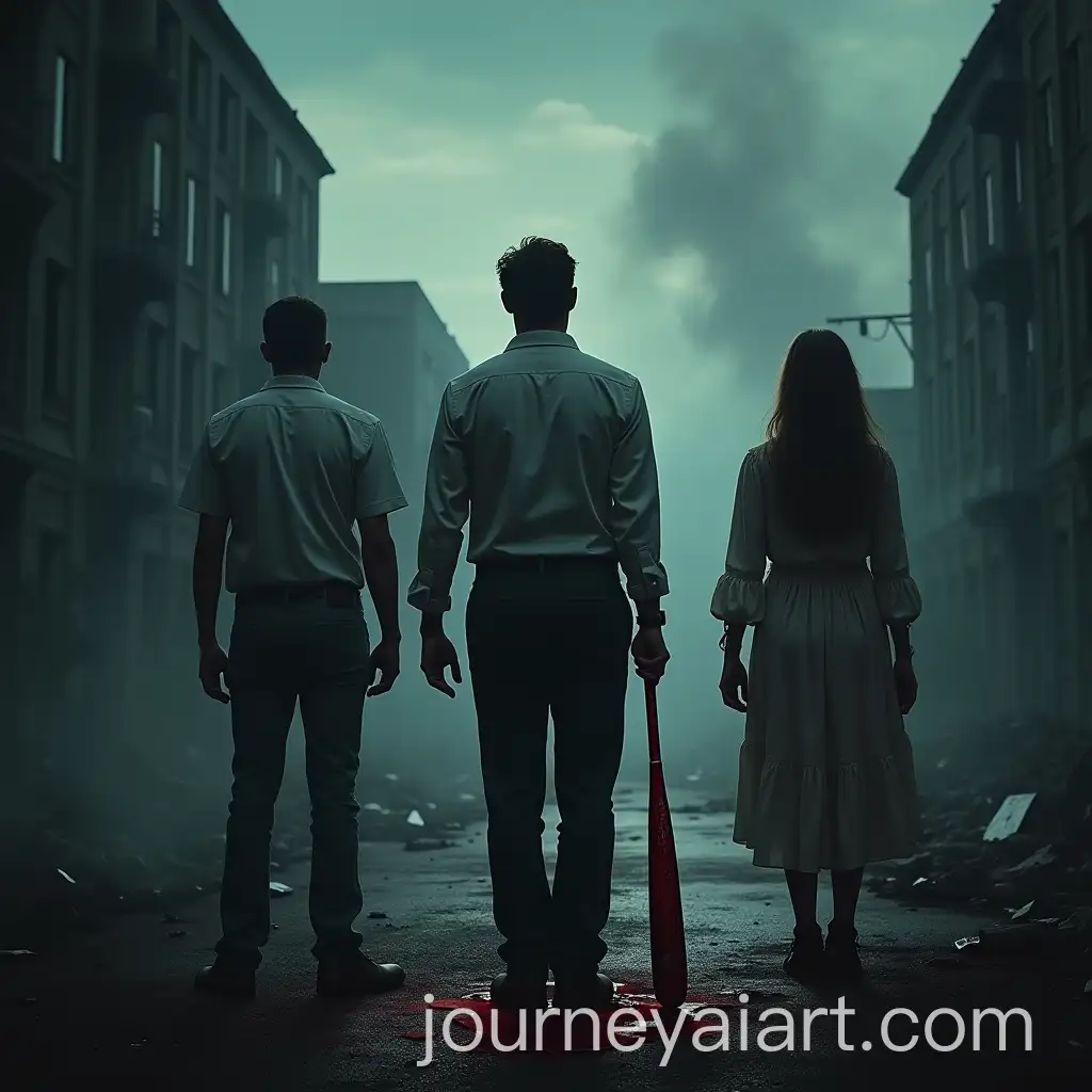 Horror-Movie-Poster-with-Group-Holding-Weapons-in-Apocalyptic-Setting