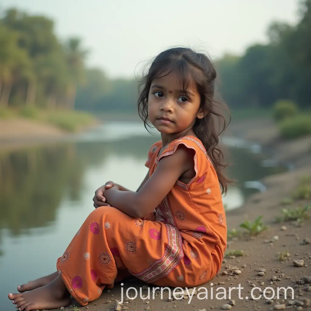 Little-Girl-Sitting-by-a-River-in-India