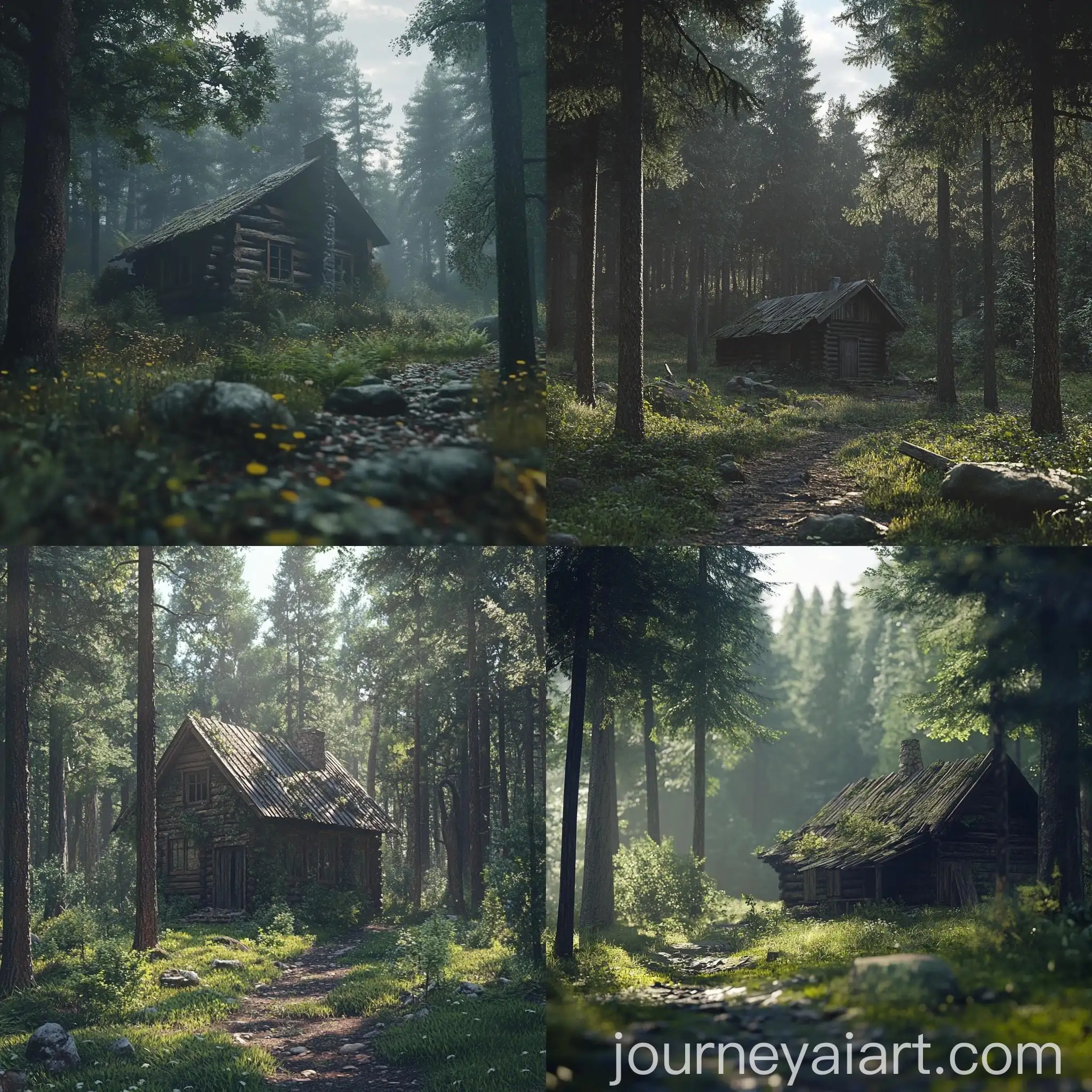 Realistic-Forest-Scene-with-Abandoned-Cabin