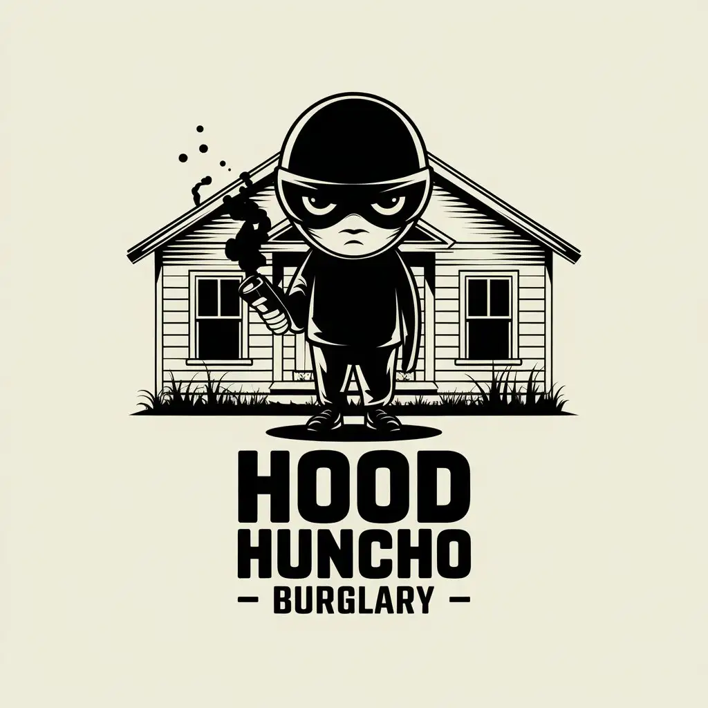 LOGO Design for Hood Huncho Kid in Black with Ski Mask Smoke and Old House Theme