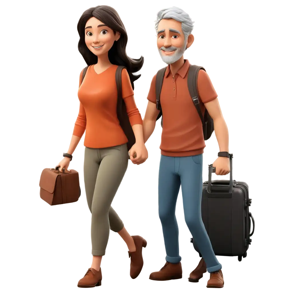 Cartoon-Couple-Traveling-the-World-PNG-Image-Brunette-Woman-and-GreyHaired-Man