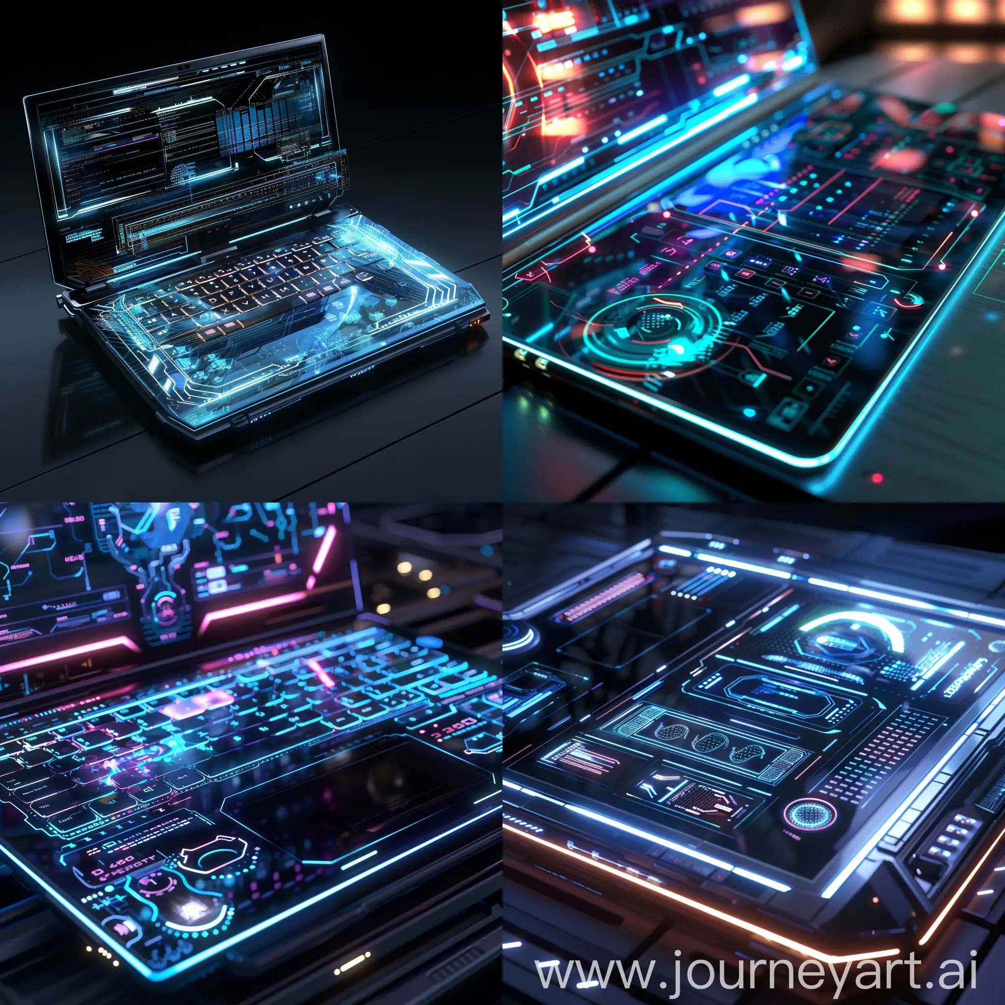 Futuristic-Laptop-with-Dynamic-Holographic-Display-and-Cybernetic-Touchpad