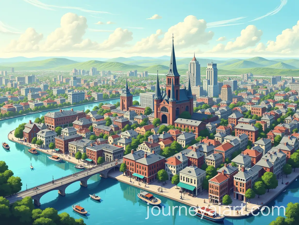 Aerial-View-of-New-Orleans-City-in-Illustrated-Vector-Art-Style