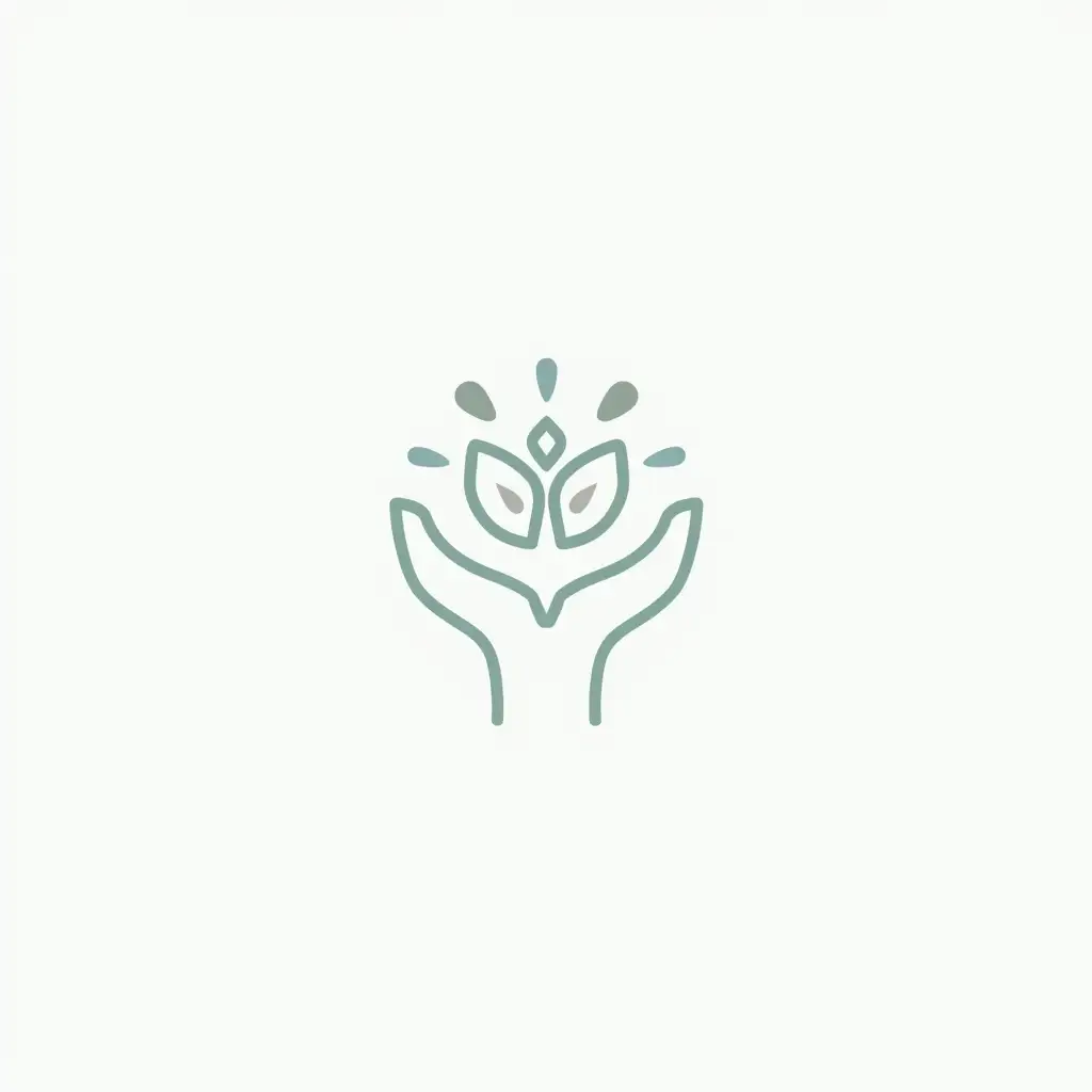 A minimalistic and conceptual vector logo for a therapist, featuring an abstract depiction of a hand integrated with elements symbolizing psychotherapy. The hand is designed with soft and simple lines, representing support, care, and connection. The design incorporates geometric shapes to give it a modern and professional feel. The color palette includes calming and soothing tones such as light blue, green, or gray, set against a plain white background. The overall style is sleek and clean, emphasizing its therapeutic and conceptual nature.