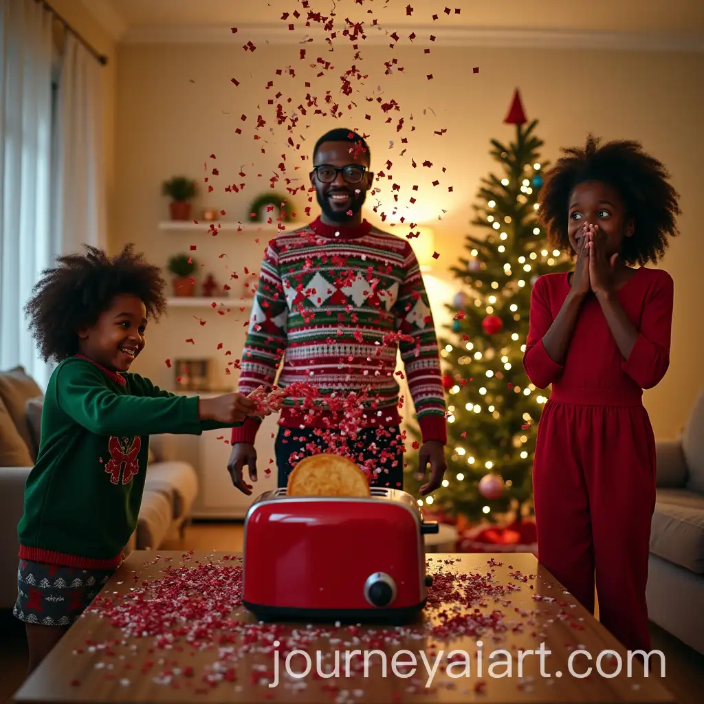 Family-Laughing-as-Futuristic-Toaster-Explodes-with-Red-and-Green-Confetti