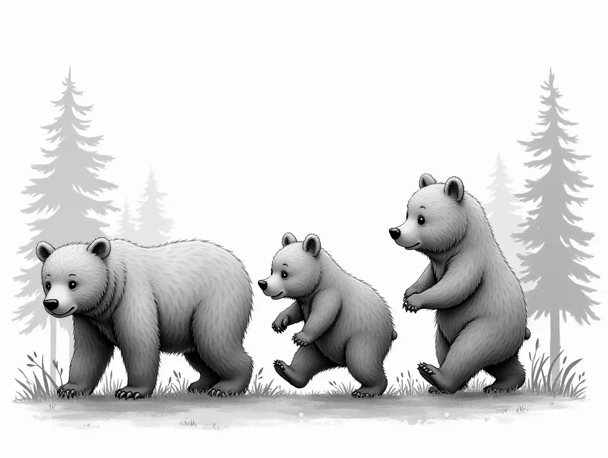 AI-Art-Prompt-ExpansionThree-Bears-on-Their-Way-Home-in-Black-and-White