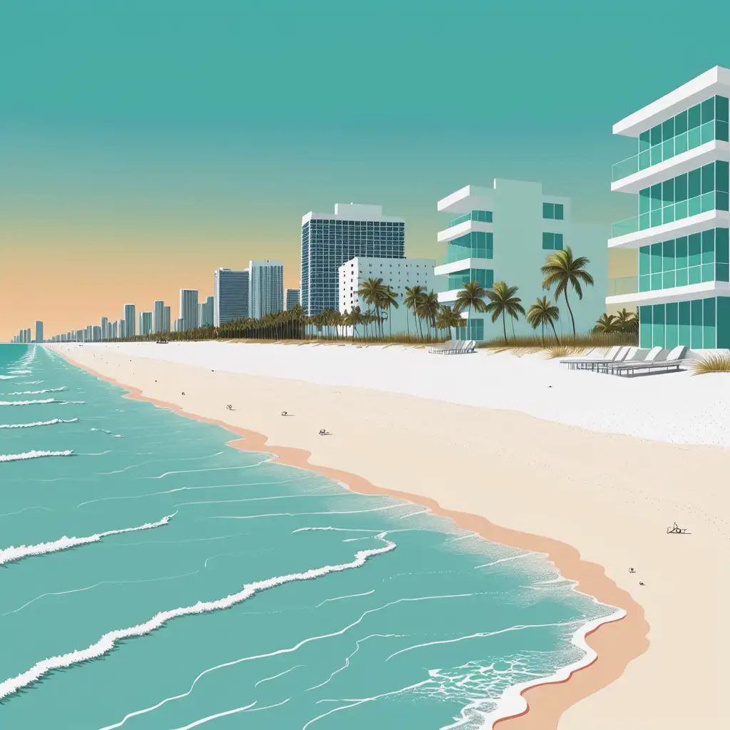 Vibrant Cartoon Scene of Miami Beach